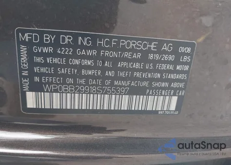 2008 Porsche 911 Targa 4S из США, поврежденный, VIN WP0BB29918S755397